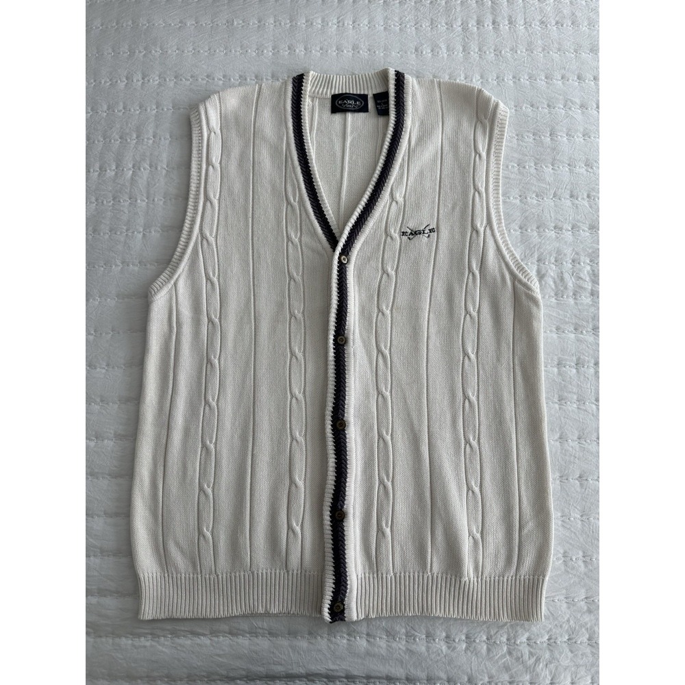 Men's Eagle Golf Cable Knit Button Sweater Vest Size L 100% Cotton